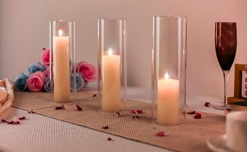 CYS EXCEL 6 PCS (H:10" D:3") Open Ended Glass Hurricane Candleholder Tube Shade Bottomless Candle Chimney Cover - size: 3" wide x 10" tall
