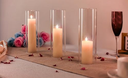 CYS EXCEL 6 PCS (H:10" D:3") Open Ended Glass Hurricane Candleholder Tube Shade Bottomless Candle Chimney Cover - size: 3" wide x 10" tall