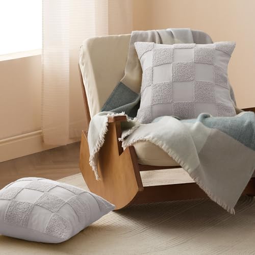 Double Stitch 100% Cotton Boho Checkered Throw Pillow Covers, Winter Sky - color: Winter Sky, size: 20" x 20" (Pack of 1)