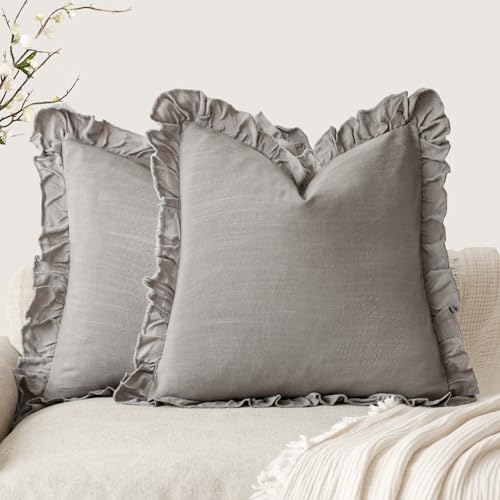 Foindtower Linen Fringe Ruffle Throw Pillow Covers 20×20 Inch Taupe Gray - color: Cinder, size: 20" x 20" (Pack of 2)