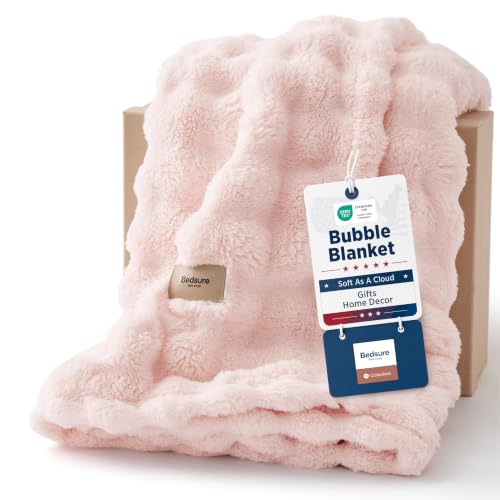 Bedsure Cloud Bubble Fleece Twin Blanket for Bed, Light Pink, 60"×80" - color: 02 Light Pink, size: Twin (60" X 80")