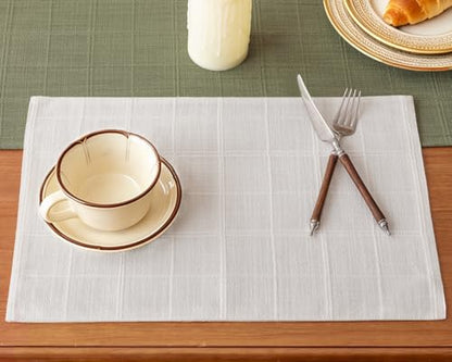 Linen Checked Placemats Set of 4, White Rustic Place Mats 12x18 Inch - color: White, size: 12×18 Inch (Set of 4)
