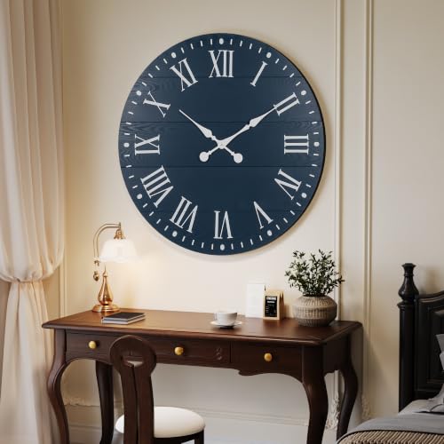 Large Wall Clock with Roman Numeral, 28” Shiplap Farmhouse Clock - color: Blue, size: 28 Inch