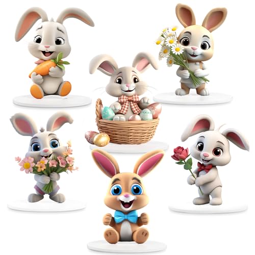 Wenqik 6 Sets Easter Table Decorations Easter 5.1"x4.3" Bunny Wooden Table Centerpieces 3D Visual Tiered Tray Centerpiece Party Supplies Wooden Spring for Home Farmhouse Bedroom Living Room Decor - style: Bunny
