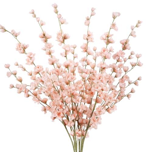 IPOPU Delphinium Artificial Flowers,5PCS Tall Pink Fake Flowers 45.6in Long Stem Silk Flowers for Tall Vase Table Centerpieces Wedding Home Decor (Pink) - color: Pink