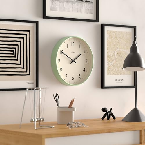 JONES CLOCKS® Studio Clock | Modern Round wall Clock | 12" | Neo Mint - color: Neo Mint