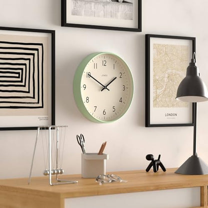 JONES CLOCKS® Studio Clock | Modern Round wall Clock | 12" | Neo Mint - color: Neo Mint