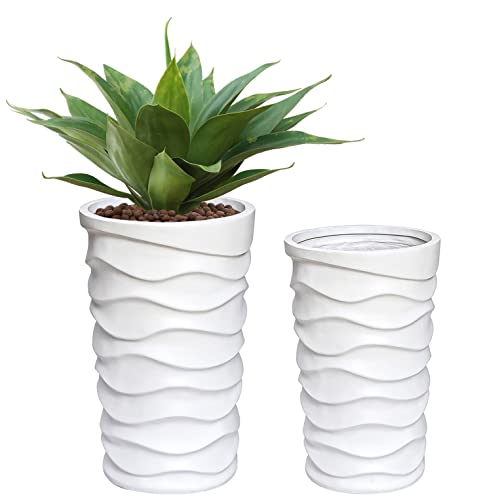 LuxenHome Tall Planters for Outdoor Plants, Set of 2 Garden Plant Pot White - color: White 2