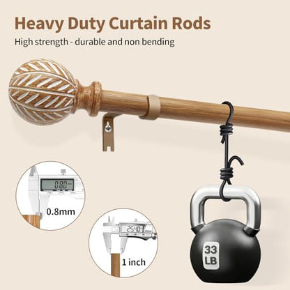 Wood Curtain Rod for Windows 32 to 45 Adjustable Heavy Duty Curtain Rod - size: 32-45"(1 Pack)