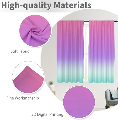 Pink Purple Curtains, Ombre, 2 Panels, 42" W x 63" L, Rod Pocket - color: Purple Pink, size: 42"W x 63"L (Pack of 2)