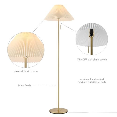 Globe Electric 62" Brass Floor Lamp with Pleated Fabric Shade - color: Brass, Oren