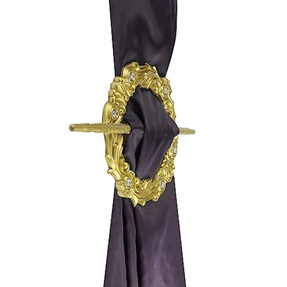 2 Pack Gold Crown Curtain Tiebacks, Gold Round Drapery Holdbacks - style: Gold Crown