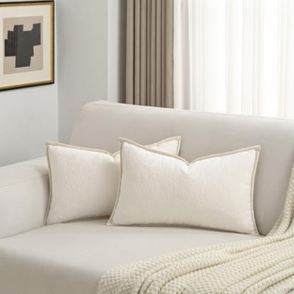 FUTEI Pack of 2 Chenille Soft Throw Pillow Covers 12x20 Inch, Cream White - color: Cream White, size: 20" x 12" (Pack of 2)
