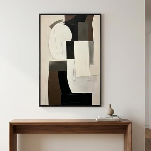 QKF Neutral Geometric 3D Texture Black Aluminum Frame Canvas Wall Art - color: Brown & Black Abstract
