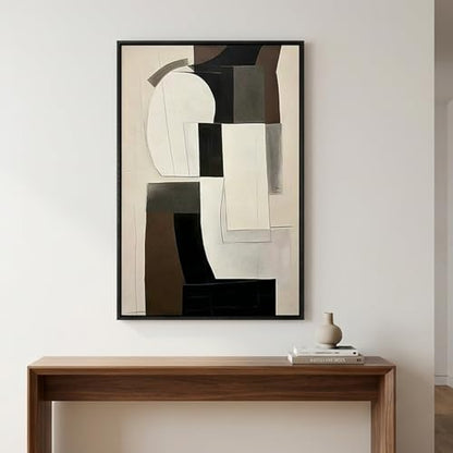 QKF Neutral Geometric 3D Texture Black Aluminum Frame Canvas Wall Art - color: Brown & Black Abstract