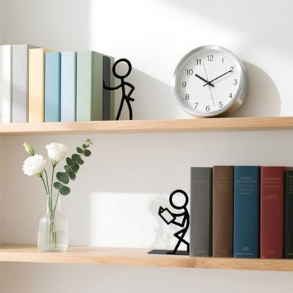 Metal Bookends Reading People Book Ends for Shelves - color: Black - 1 Pair People Reading Book