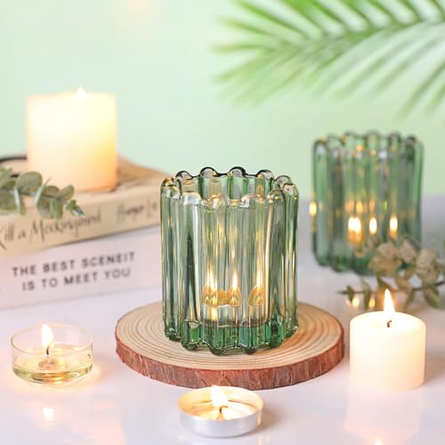 6 Pcs Votive Candle Holder, Green Glass Tea Light Candle Holders - color: Green