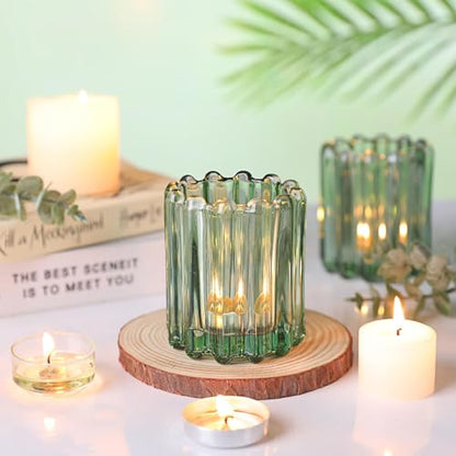6 Pcs Votive Candle Holder, Green Glass Tea Light Candle Holders - color: Green