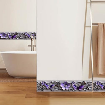 IVN Wallpaper Border Peel and Stick Wall Purple Butterfly Floral 4x196 Inch - color: Purple Butterfly Floral