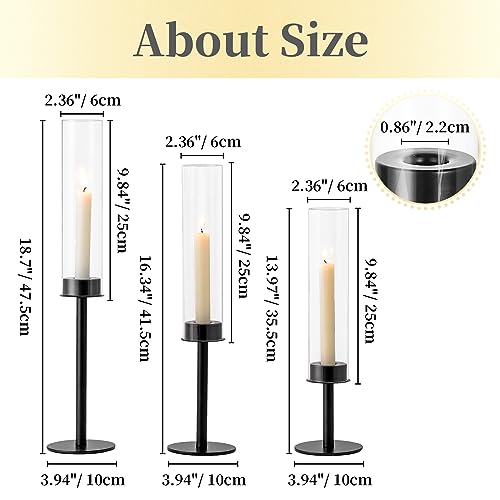 Hewory Black Candlestick Holders: 6PCS Glass Hurricane with Metal Base - color: Black, size: 6pcs
