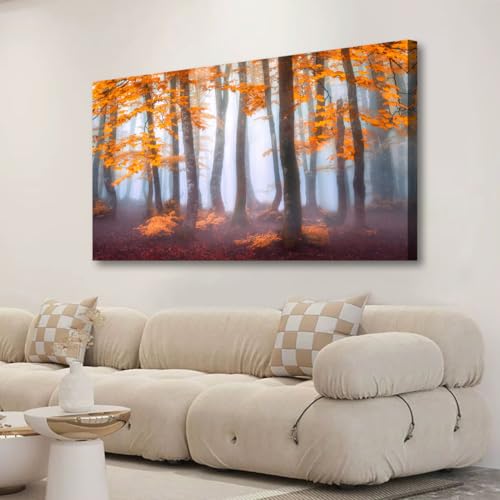Orange Maple Leaf Tree Canvas Wall Art for Living room Office Bedroom Mist Forest Wall Art Print Paintings Modern Nature Autumn Landscape Pictures Wall Decor Artwork Ready to Hang - 20in * 40inch - color: Orange Maple Leaf Tree, size: 40"L x 20"W