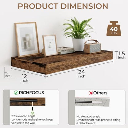 RICHFOCUS 24" Bathroom Floating Shelves for Wall 2Pack|Rustic Brown - color: Rustic Brown, size: 24"L x 11.6"D, Set of 2