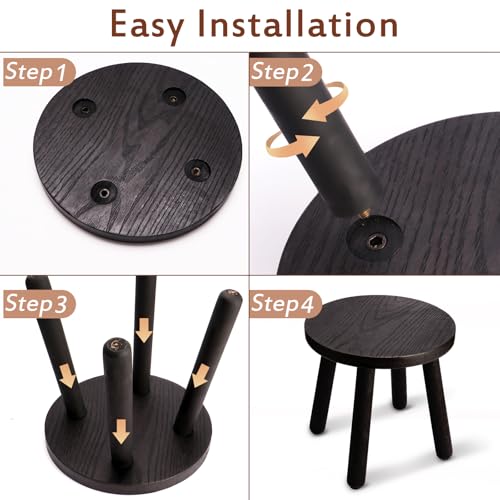 Round Solid Wooden Stool,Plant Stand,Step Stool,Black,11.8" H - color: Black, size: 11.8inch