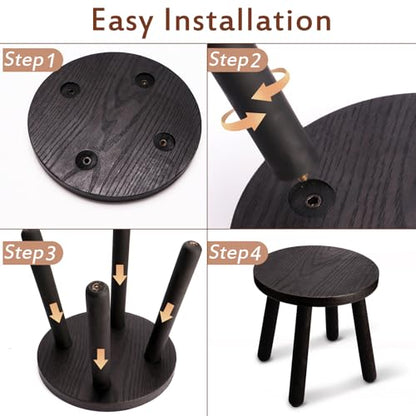 Round Solid Wooden Stool,Plant Stand,Step Stool,Black,11.8" H - color: Black, size: 11.8inch