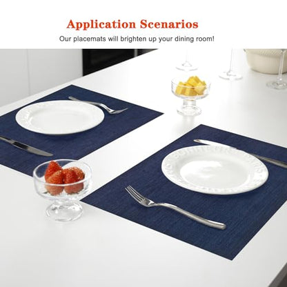 Blue Vinyl Placemats Set of 8,Washable Dining PVC Table Mats - color: Navy Blue, size: 8PCS 12"Wx18"L