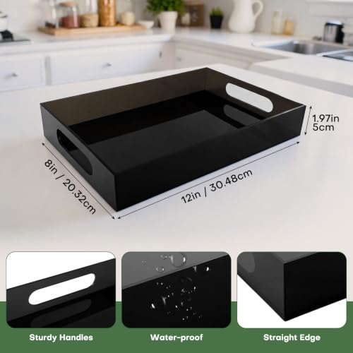 Segbeauty 12x8in Acrylic Coffee Serving Tray with Handles, Black, 3mm Thick - color: Black, size: 12" x 8" x 2"