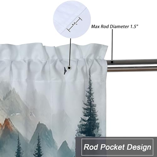 Brown Bear Kitchen Curtains 2 Pack Mountains Trees Oil Painting Kitchen Curtains Room Darkening Curtains Rod Pocket Window Treatment Valances 54x18 inch - color: Brown Bear