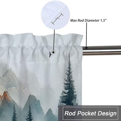 Brown Bear Kitchen Curtains 2 Pack Mountains Trees Oil Painting Kitchen Curtains Room Darkening Curtains Rod Pocket Window Treatment Valances 54x18 inch - color: Brown Bear