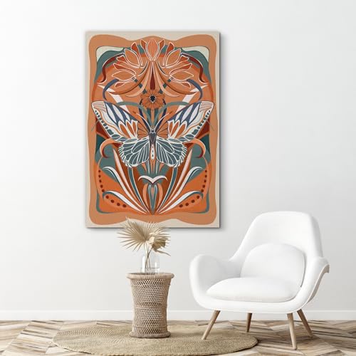 SIGNFORD Canvas Print Wall Art Butterfly and Flower Nature Wilderness Illustrations Floral Botanical Print Modern Art Decorative Multicolor Rustic Cozy for Bedroom - 12"x18" - color: Ab04-2312-na33, size: 12" x 18"