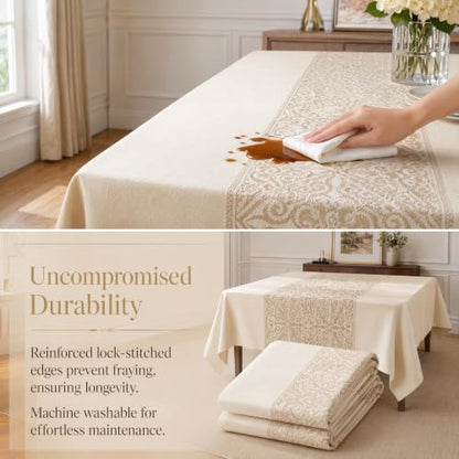Rectangle Linen Tablecloth Luxury Totem Spillproof Cloth, 55x70 Inch - color: Beige Nel, size: 55"x70"fits 4-6 seats (table length 46"-52")