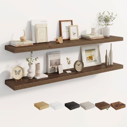 Dreamland 55 Inches Wall Mounted Wood Floating Shelves, Walnut, 2 Pack - color: Walnut, size: 55in