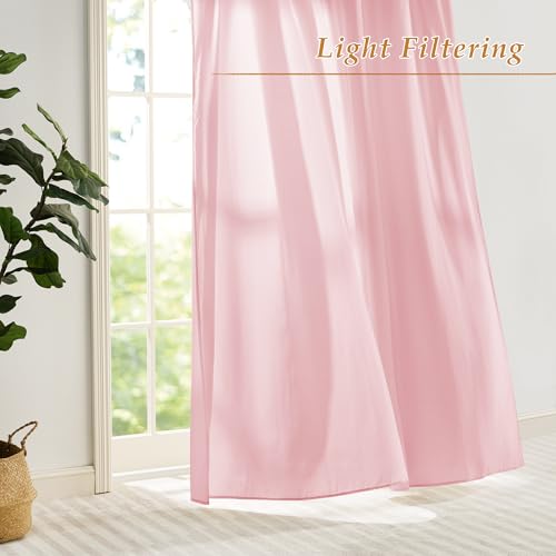 RYB HOME Non See Through Pink Sheer Curtains 63 inches Long for Nursery - color: Pink, size: 52"W x 63"L (Pack of 2)