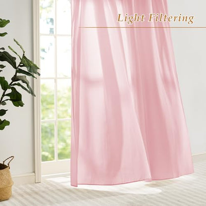 RYB HOME Non See Through Pink Sheer Curtains 63 inches Long for Nursery - color: Pink, size: 52"W x 63"L (Pack of 2)