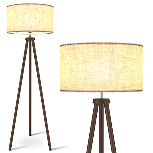 LEPOWER Wood Tripod Floor Lamp, Mid Century Standing Lamp for Living Room - color: Walnut