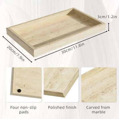 Decorative Natural Marble Vanity Trays,11.8x7.9x1.2in,Travertine - color: Travertine