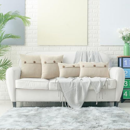 HWY 50 Cream White Chenille Throw Pillow Covers 12x20 Inch Buttons - color: Cream White, size: 20" x 12" (Pack of 2)