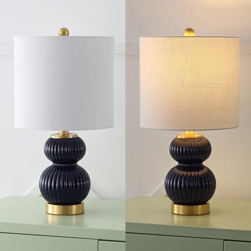 JONATHAN Y Daphne Ribbed Gourd Metal/Glass Table Lamp 20", Navy - color: Navy