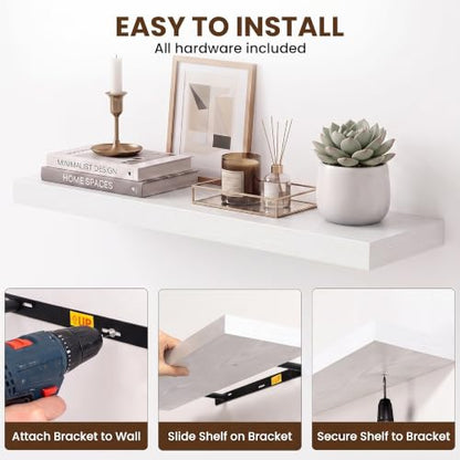 Dreamland 16" White Floating Shelves 6.7" Deep Wall Mounted Set of 2 - color: White, size: 6.7"D x 16"L