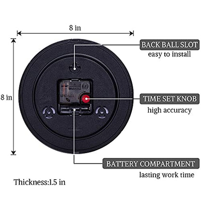 SAC SMARTEN ARTS 8" Silent Quartz Wall Clock Non-Ticking Digital Clock - color: 03 Black