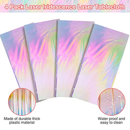 FunnyPars 4 Pack Iridescent Plastic Tablecloths, Disposable Table Covers - color: Laser