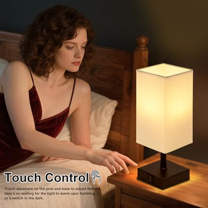 Touch Table Lamp for Bedroom - Dimmable, USB C+A, White Lamphade Black Base - color: White & Black