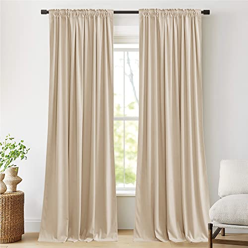 NICETOWN Beige Velvet Curtains 84 inch Long, 52" W x 84" L, 2 Panels - color: Beige, size: 52"W x 84"L (Pack of 2)