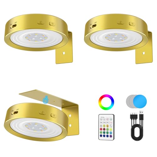 Picture Lights for Wall, Rechargeable Battery Magnetic Wall Lights with 3 Color Temps and 12 RGB, Picture Light with Remote, Dimmable and Timer, Decor Light for Painting/Frame/Art Display - color: Gold