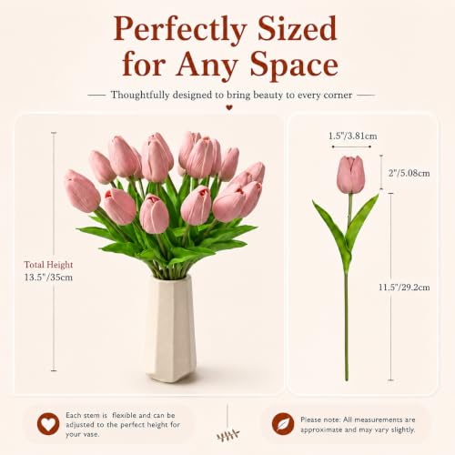 Mandy's 20 Stems Dusty Pink Artificial Tulip Flowers for Home Centerpieces - color: Dusty Pink 20pcs
