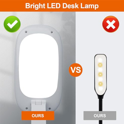 Akejrym LED Desk Lamp for Office Home & Battery Operated Lamp Rechargeable Lamp Foldable & Portable Light, [2-Fold Bracket] 3 Brightness Dimmable Small Desk Lamp Wireless Reading Lamp (White) - color: White