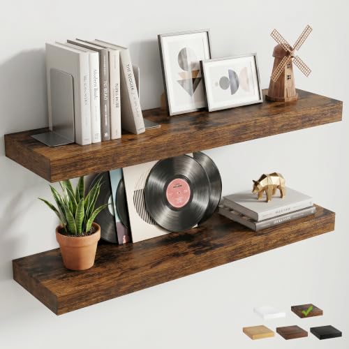 8 inch Deep Floating Shelves for Wall, 32" Wide, Rustic Brown, 2-Pack - color: Rustic Brown, size: 32"W x 8"D, 2p